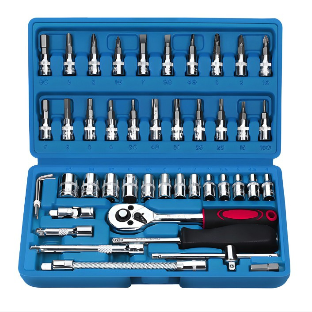 Set Chei Tubulare si Surubelnita, 46 Piese, Trusa Reparatii Auto