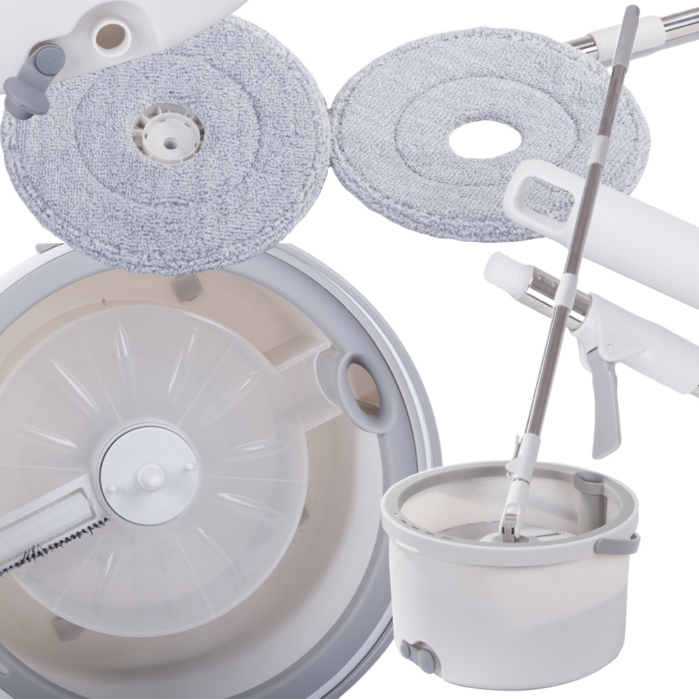 Mop Rotativ cu Galeata, 2 Rezerve Microfibra, Centrifuga, Tija Telescopica