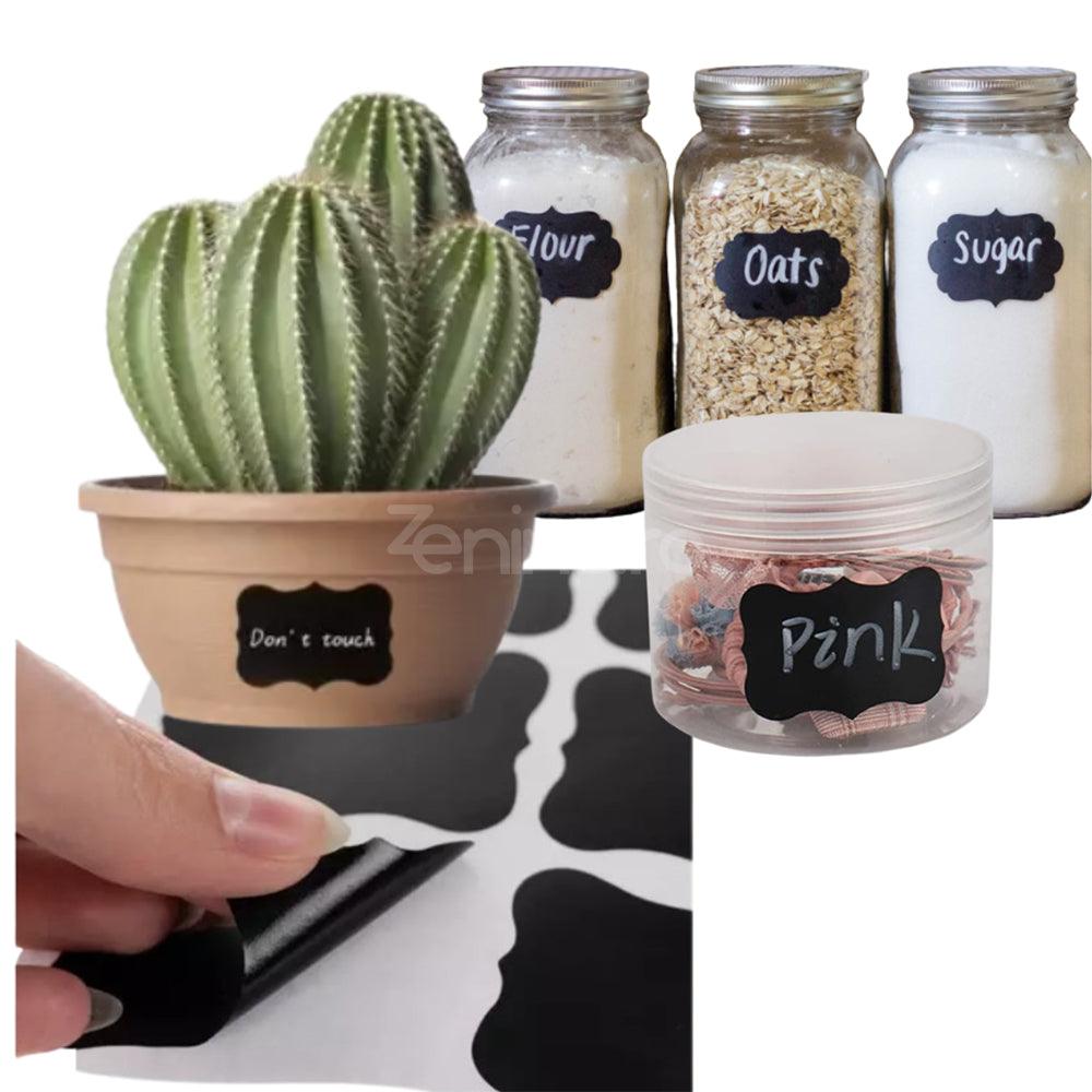 Set 24 Etichete Autoadezive, Dezlipire Usoara, pentru Borcane, Vase, Sticle, Carioca Alba inclusa, PVC, 5cm x 3.5cm, Negru