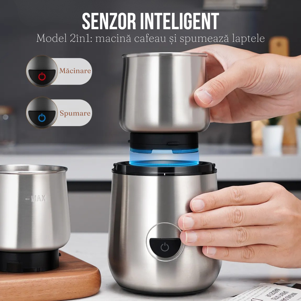 Coffee Grinder, Milk Frother Function, 200W, Stainless Steel