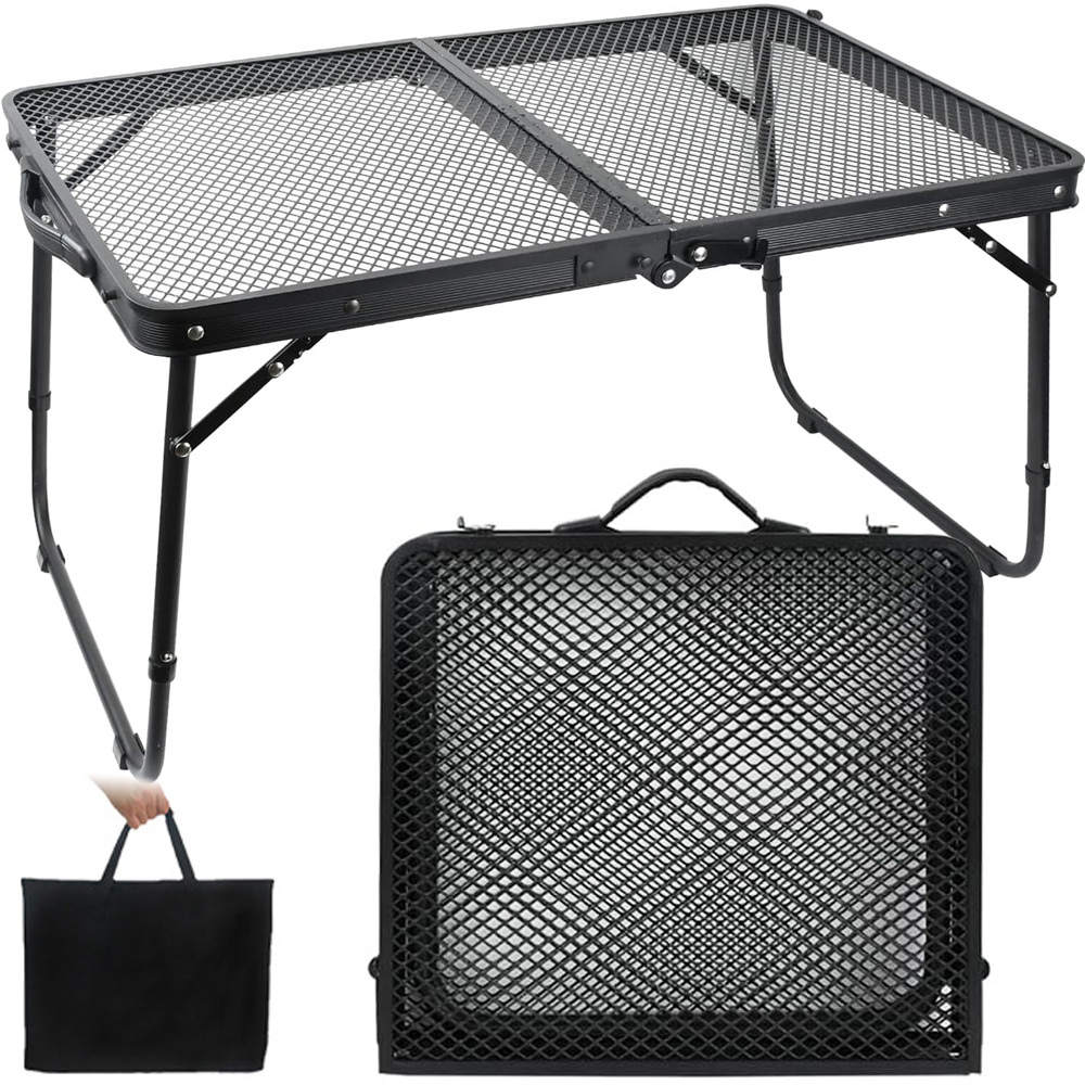 Masa Camping Pliabila, Geanta Transport, din Metal, 60x40x27cm, Negru