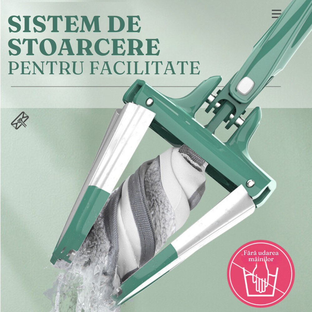 Mop Microfibra, Super Absorbant, Sistem de Stoarcere, Tija Telescopica 140cm, Rotire 360
