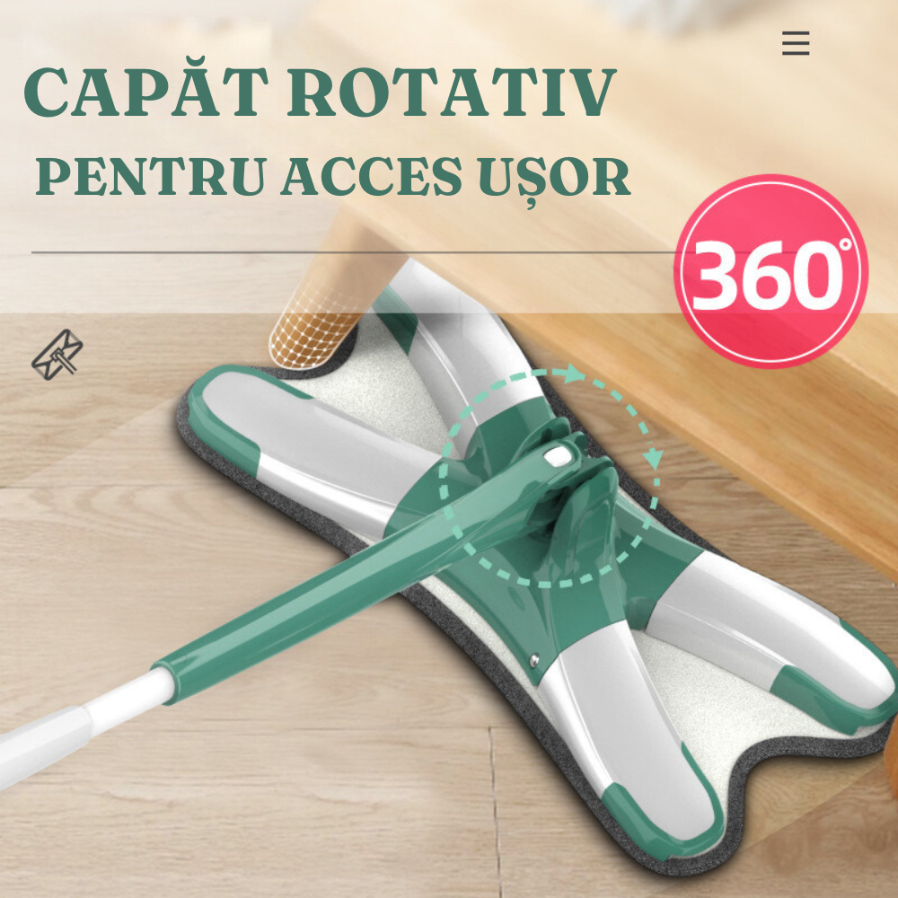 Mop Microfibra, Super Absorbant, Sistem de Stoarcere, Tija Telescopica 140cm, Rotire 360
