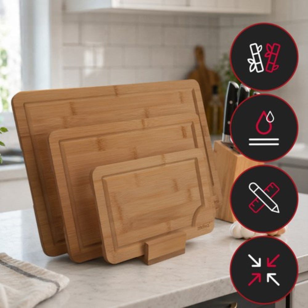 Set 3 Tocatoare Bambus, Suport Inclus, Material Durabil