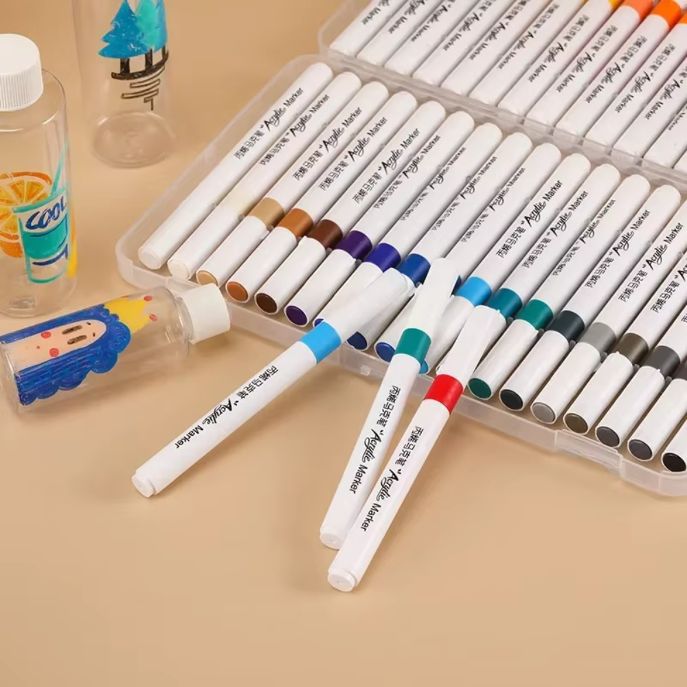 Set 48 Markere Acrilice, Varf 0.7mm, Culori Intense, Multisuprafete, Uscare Rapida, Usor de Curatat