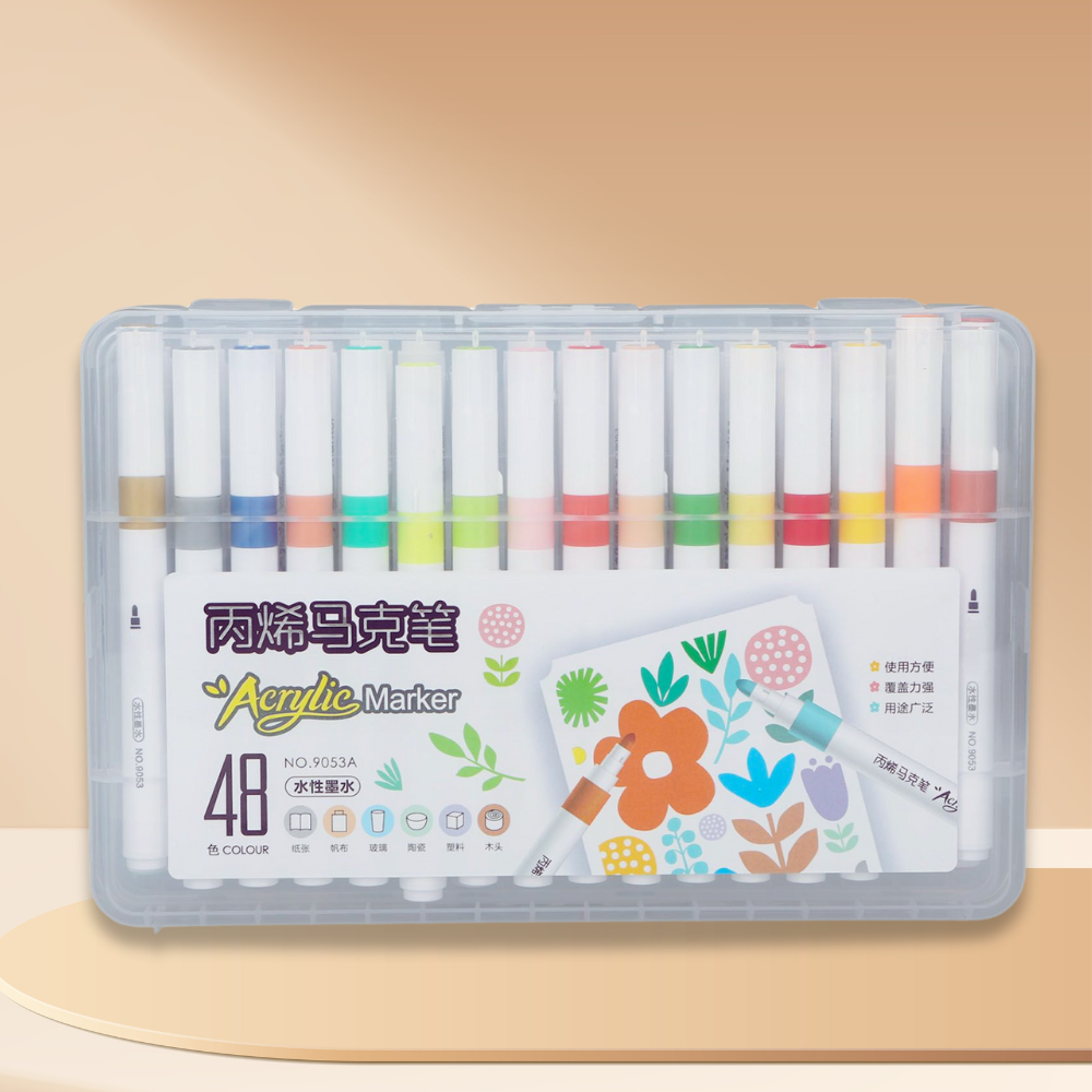 Set 48 Markere Acrilice, Varf 0.7mm, Culori Intense, Multisuprafete, Uscare Rapida, Usor de Curatat