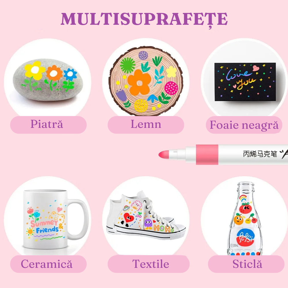 Set 48 Markere Acrilice, Varf 0.7mm, Culori Intense, Multisuprafete, Uscare Rapida, Usor de Curatat