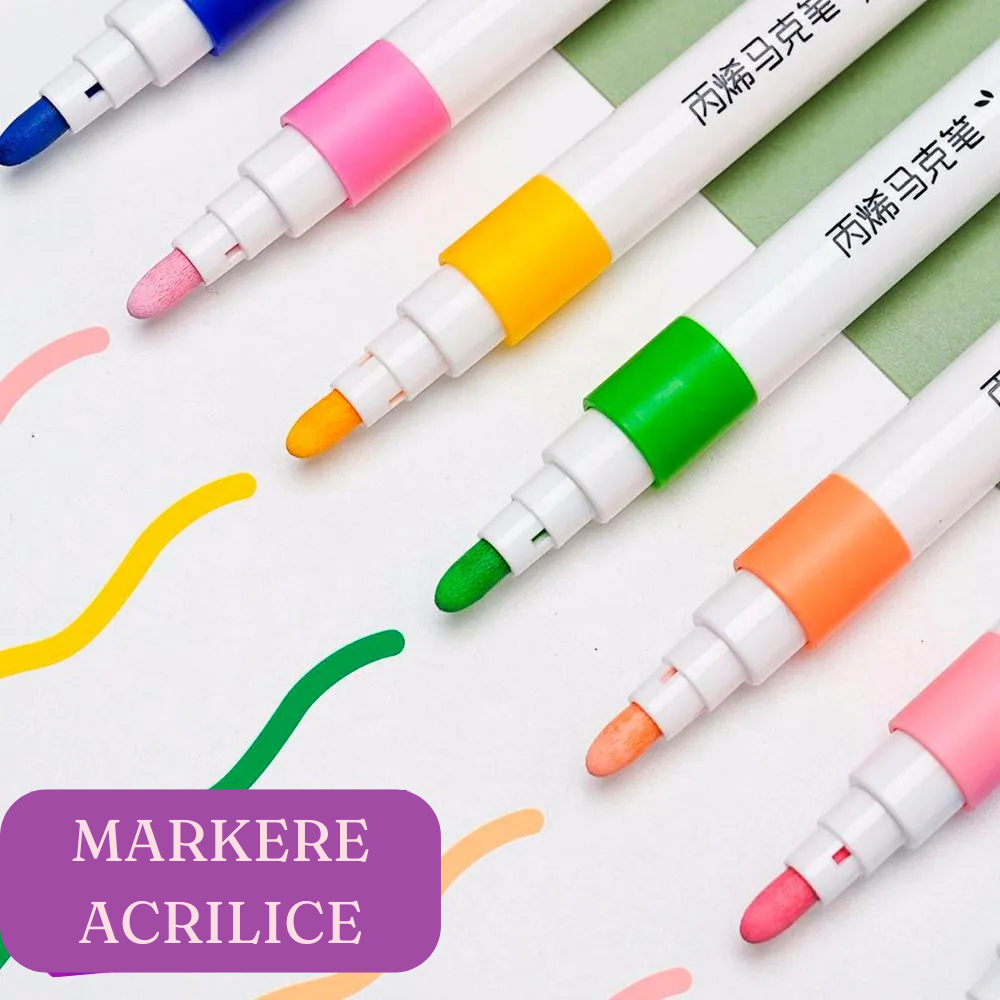 Set 48 Markere Acrilice, Varf 0.7mm, Culori Intense, Multisuprafete, Uscare Rapida, Usor de Curatat