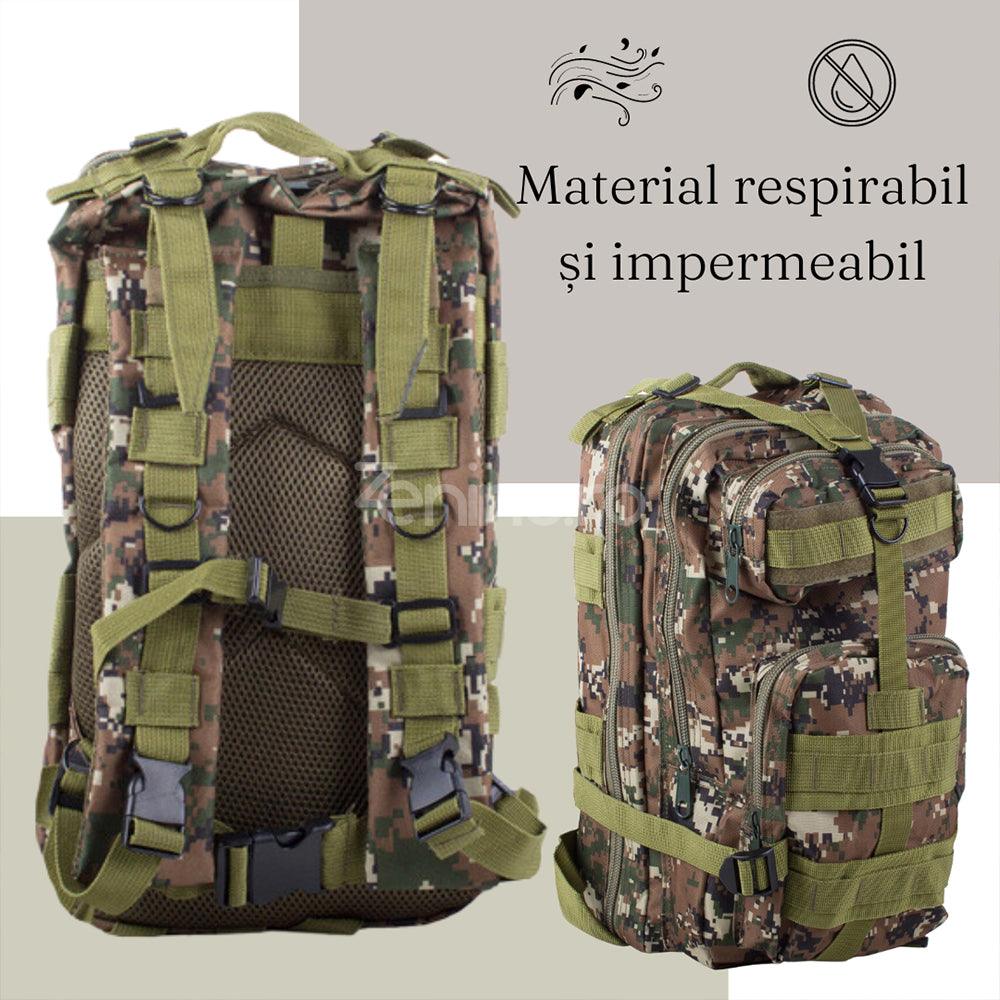 Rucsac Militar Tactic, pentru Drumetii, 30L, 2 Compartimente, Centuri de Prindere, Impermeabil, Material Rezistent, 43x24x25cm