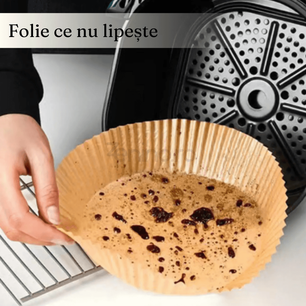 Set of 100 Baking Papers, for Airfryer, Non-Stick, Heat Resistant, Single Use, Round Pattern, 5x16cm, Brown