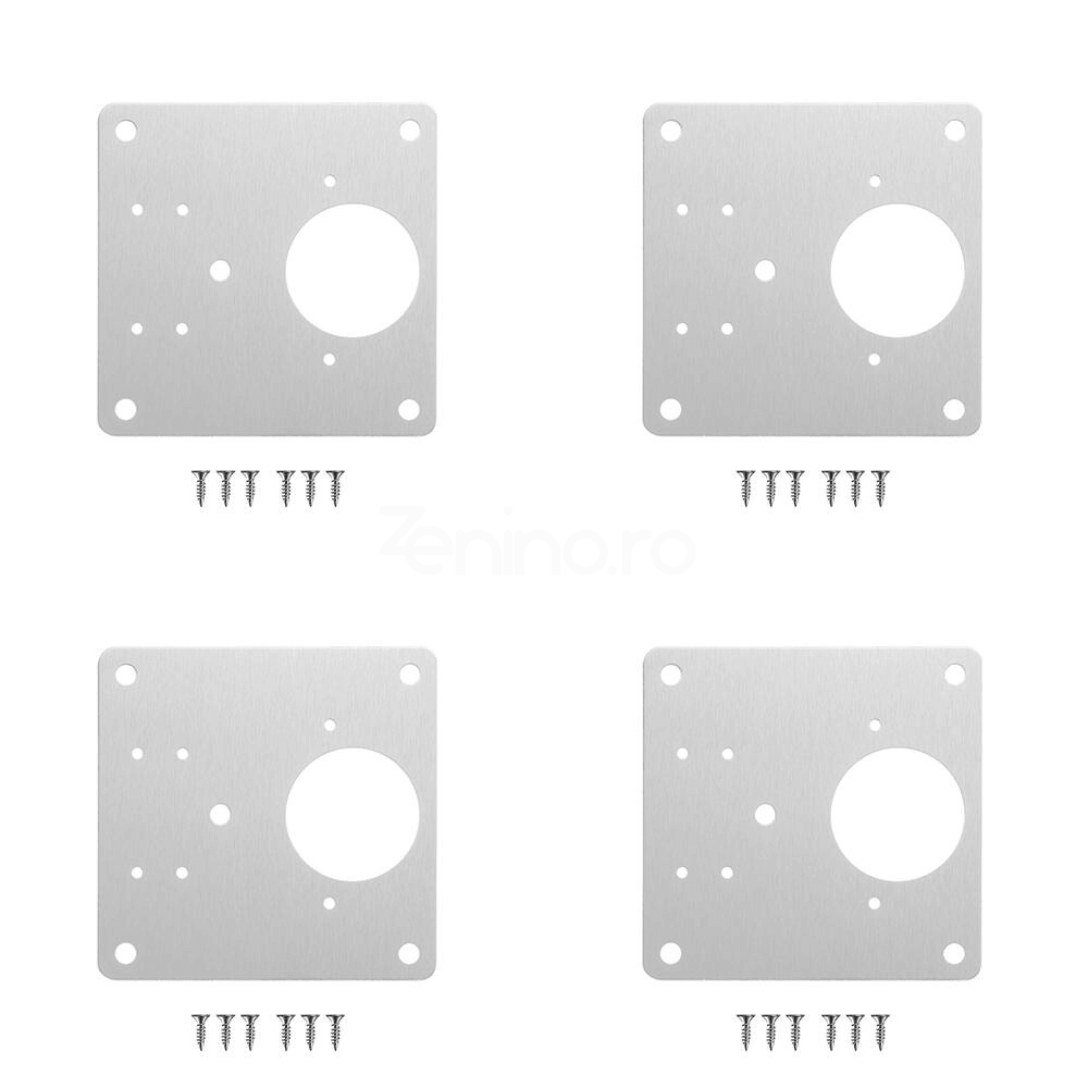 Set of 4 Flat Perforated Plates, for Hinges, Universal Model, High Strength, 20 Screws, Stainless Steel