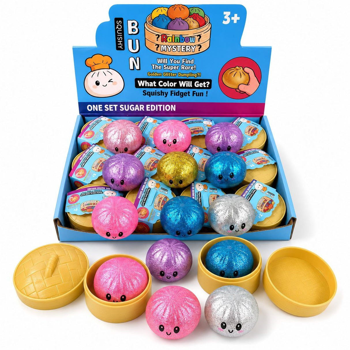 Jucarie Squishy Dumpling Needoh, Model cu Sclipici, Antistres Senzoriala, 5.5cm, Culoare Mix Surpriza