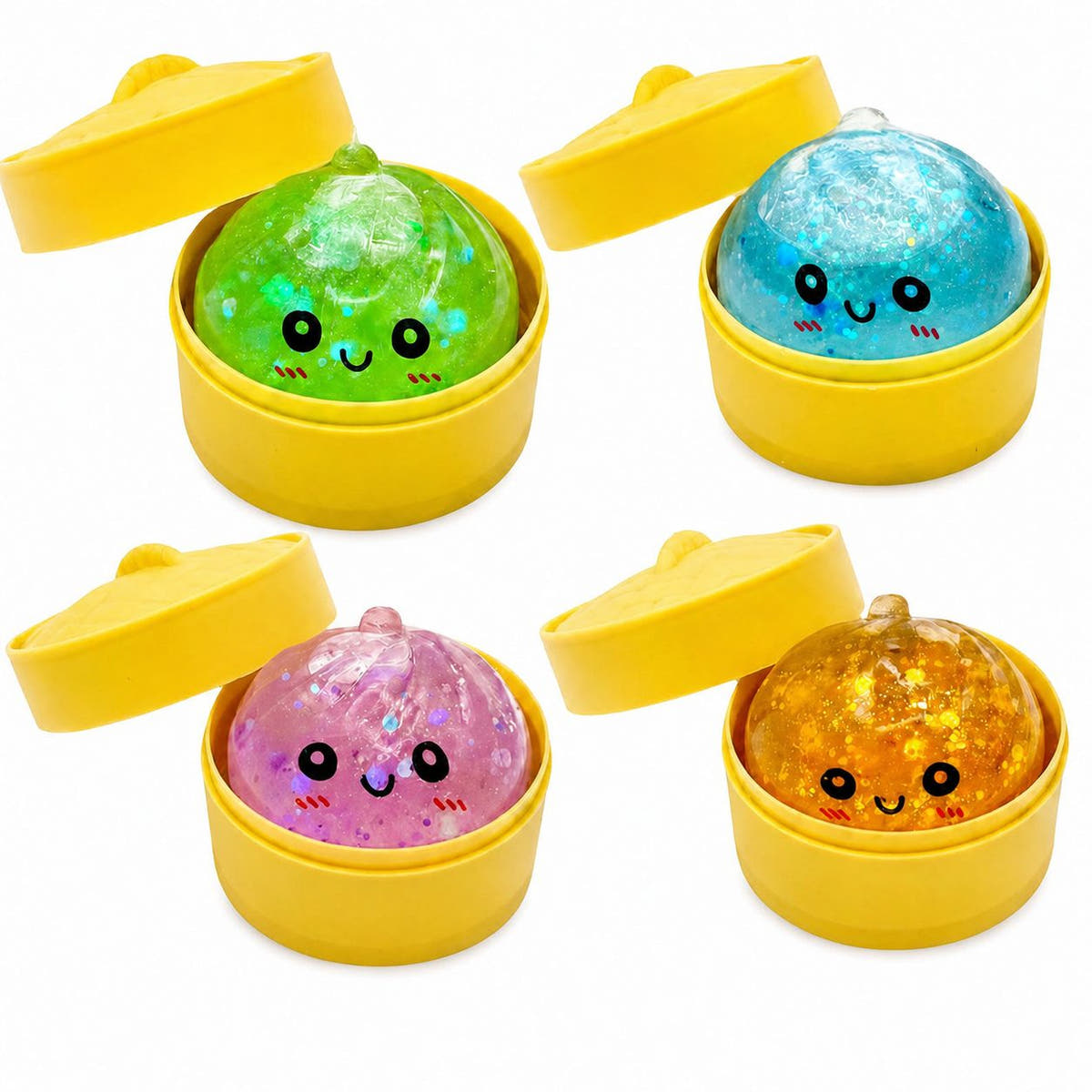 Jucarie Squishy Dumpling, Model cu Sclipici, Antistres Senzoriala, 4cm, Culoare Mix Surpriza
