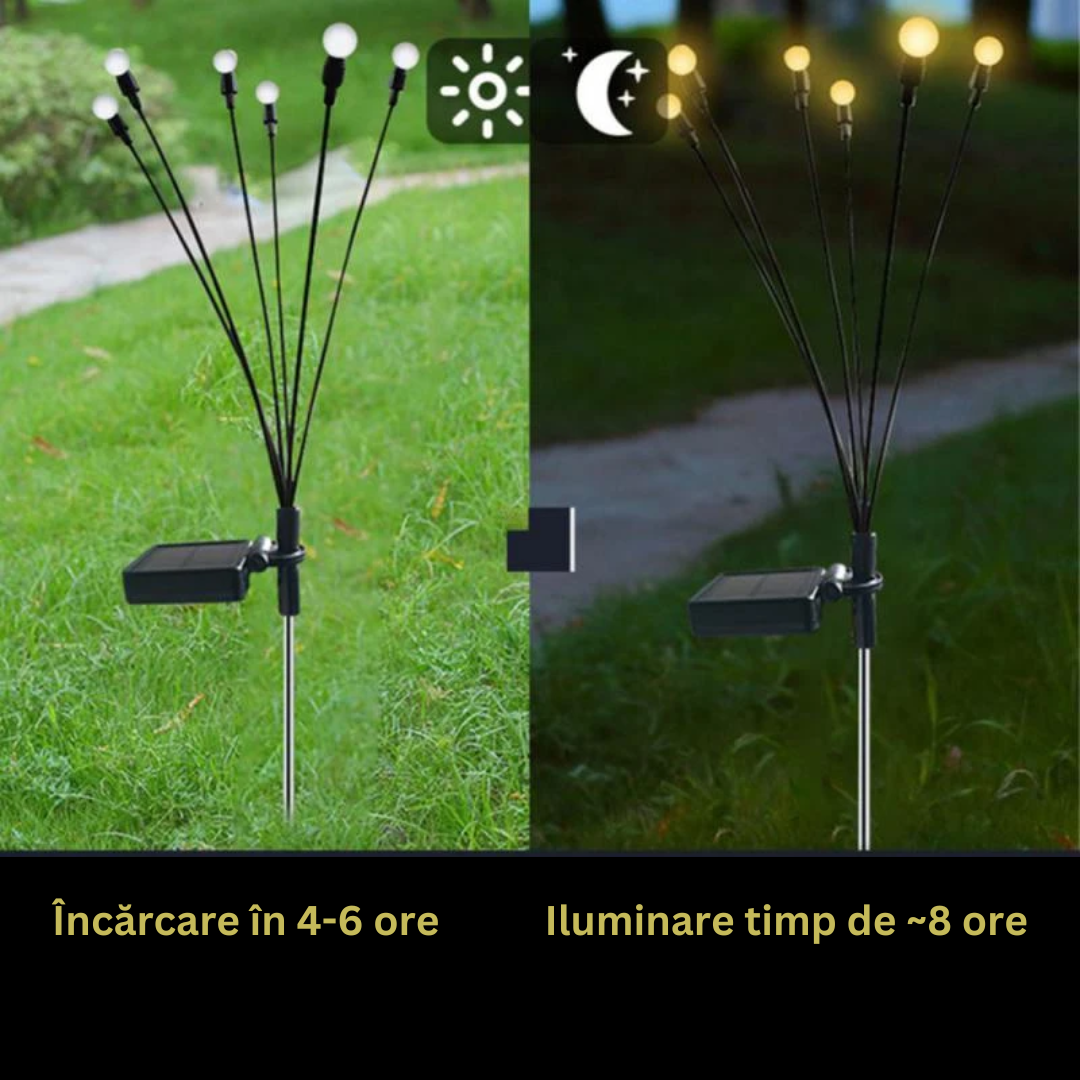 Solar Firefly Lamp, 6 Bulbs, for Garden, IP65, Ground Mount, 8h Battery Life, Height 70 cm, Black