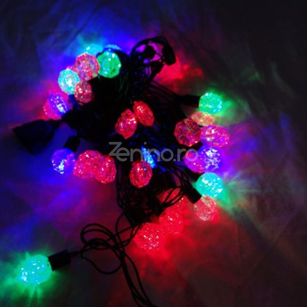 Christmas Installation, 10m Line, 40 LED Bulbs, Multicolor, 8 Light Effects, Black Wire, 220V, Controller