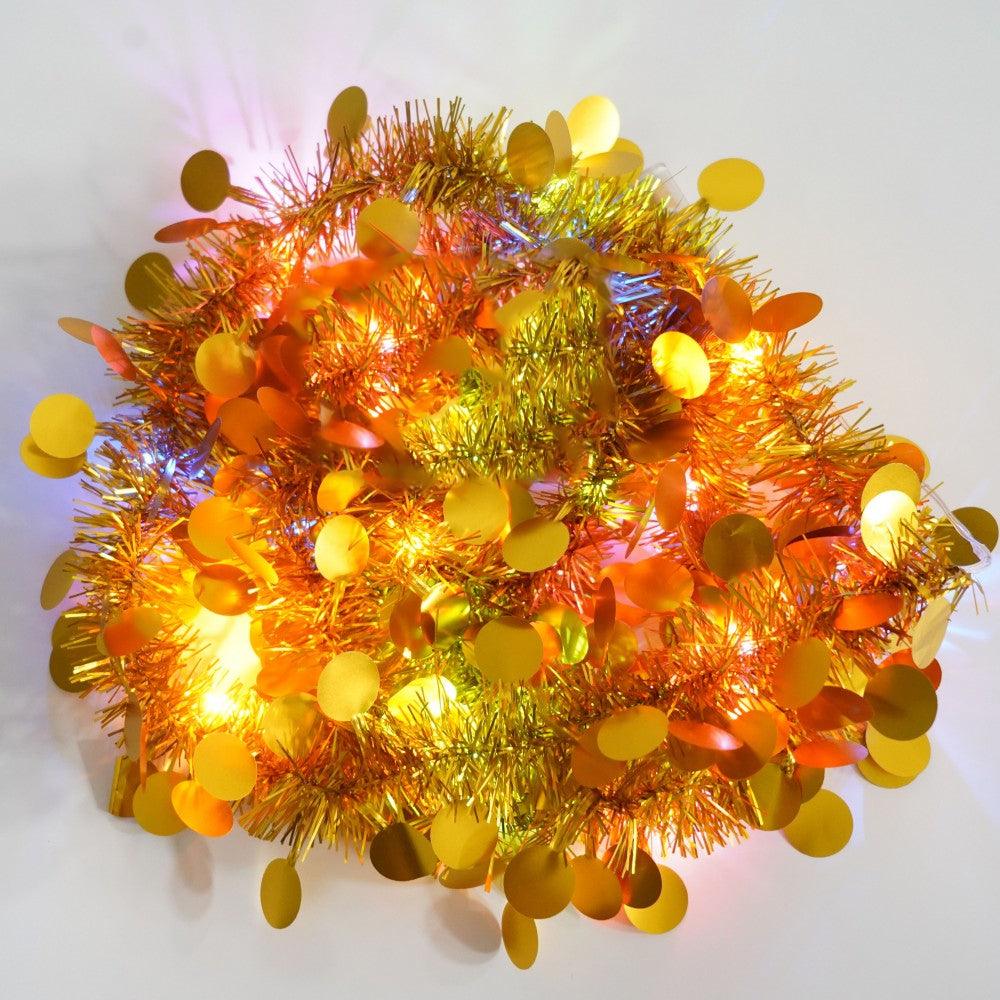 Christmas Tinsel, with LED Lights, Circle Pattern, 2m x 5cm, Blue, Silver, Gold