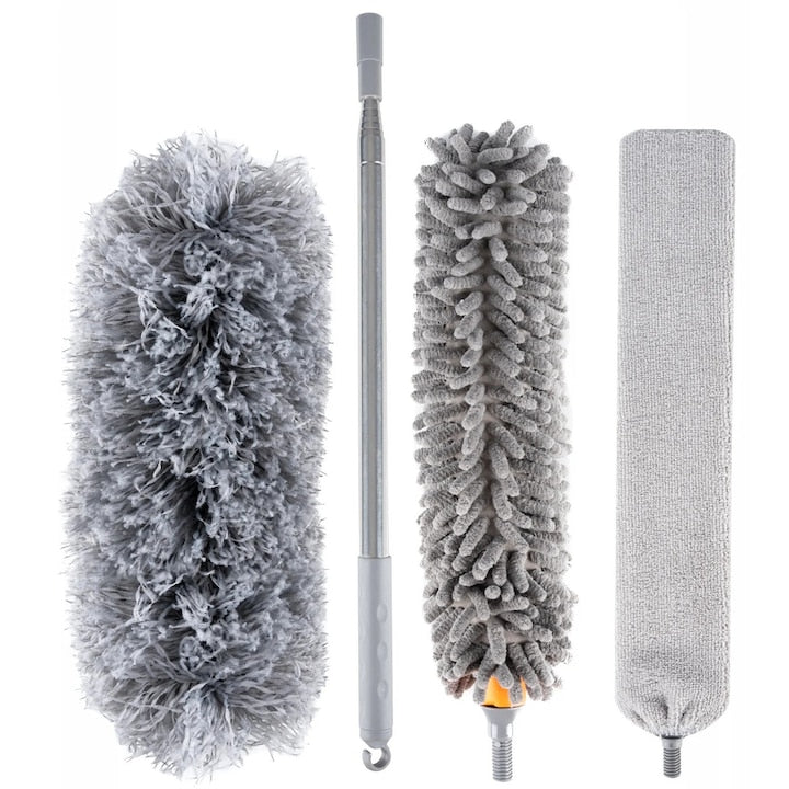 Pamatuf cu Microfibra, Capete Interschimbabile, Telescopic, Maner Extensibil, Pentru Locuri Greu Accesibile, 84-250x16 cm, Gri