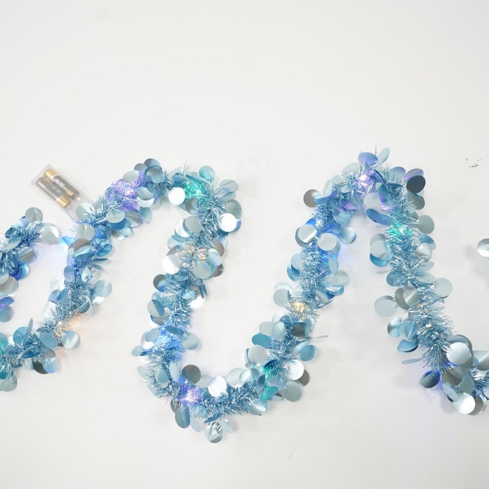 Christmas Tinsel, with LED Lights, Circle Pattern, 2m x 5cm, Blue, Silver, Gold