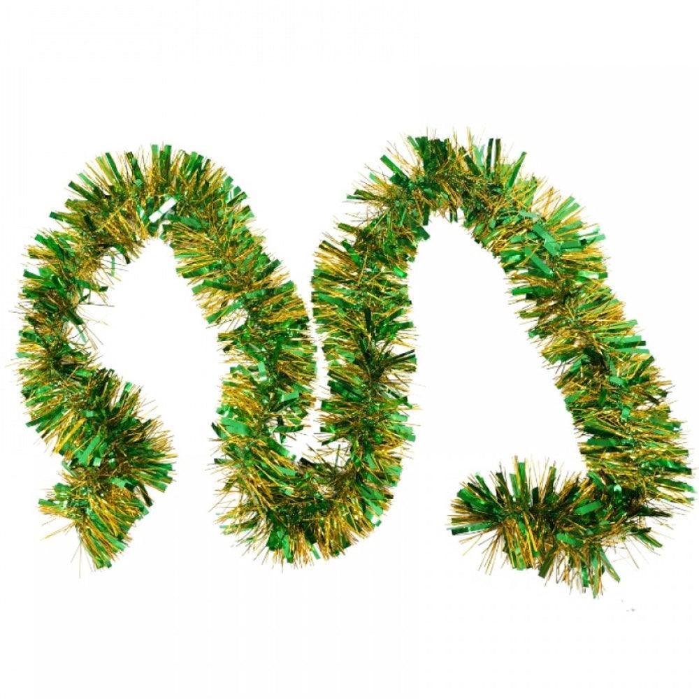 Christmas Tinsel, Two-Tone, 2m x 11cm x 9cm, Green/Gold, Blue/Gold