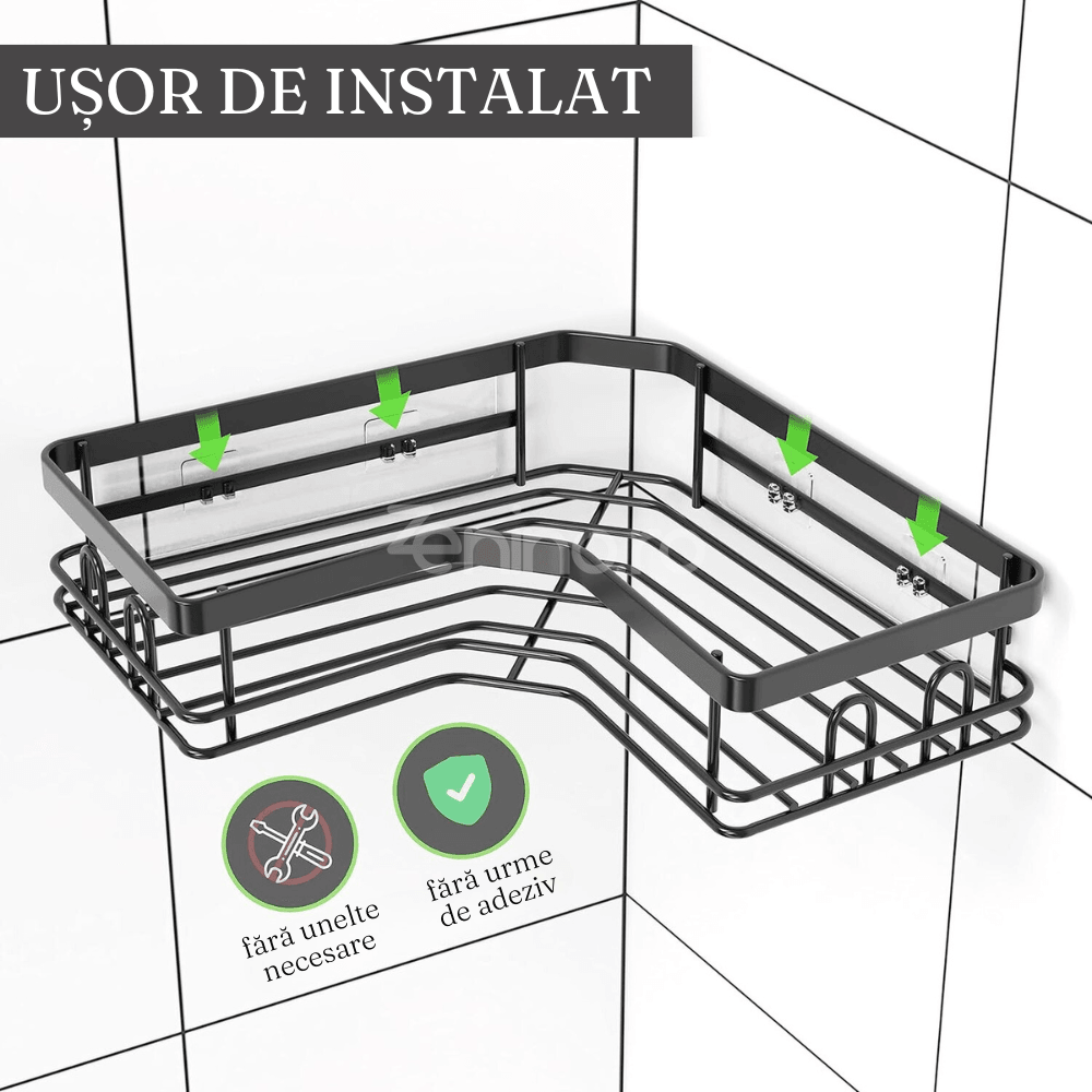 Set 5 Rafturi de Depozitare, Etajere pe Colt, Organizare, Fixare cu Banda Adeziva, Baie/Bucatarie, Metalic