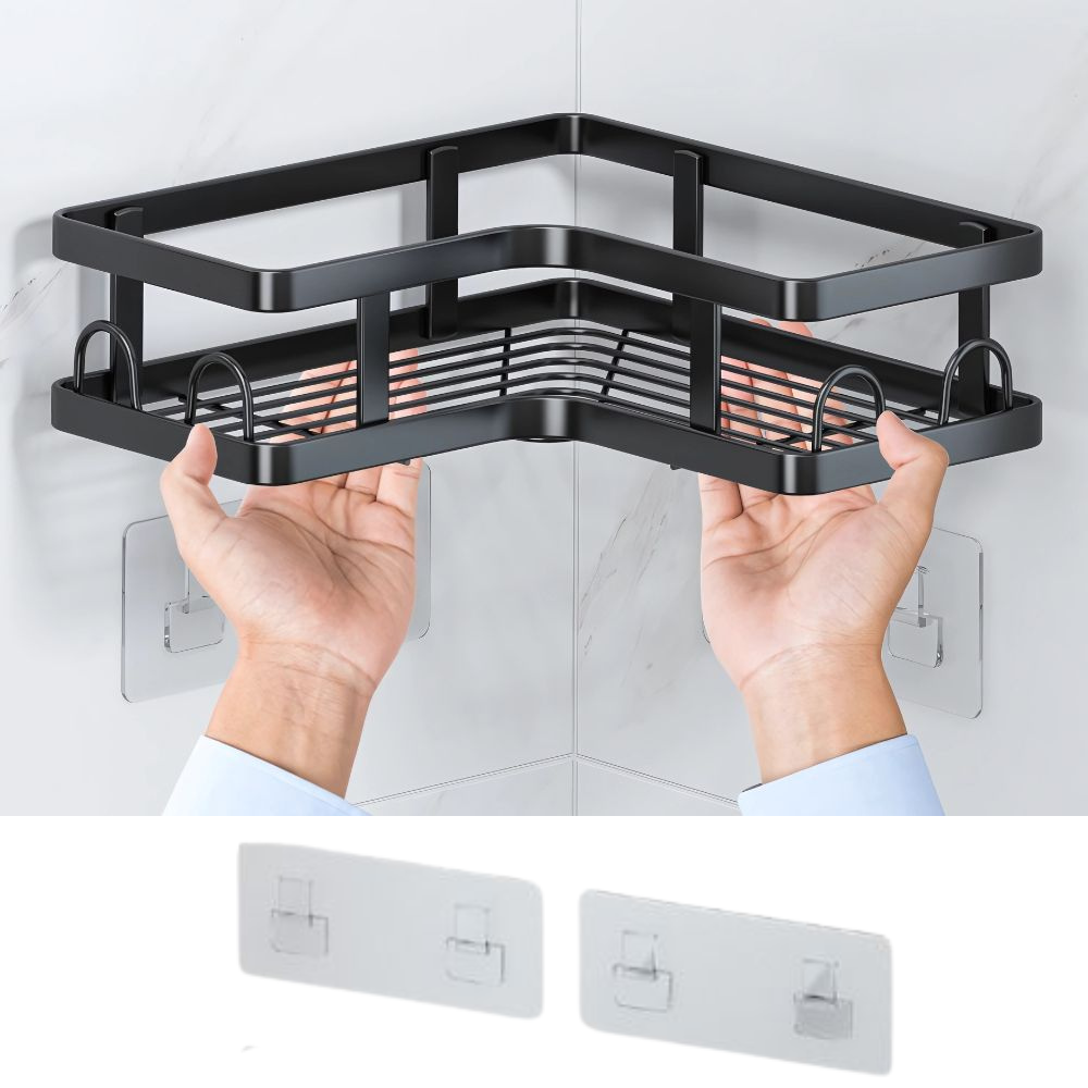 Set 5 Rafturi de Depozitare, Etajere pe Colt, Organizare, Fixare cu Banda Adeziva, Baie/Bucatarie, Metalic