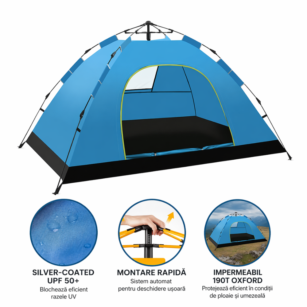 Cort de Camping, Impermeabil, 200x140x115cm, Geanta Transport, Usor de Instalat