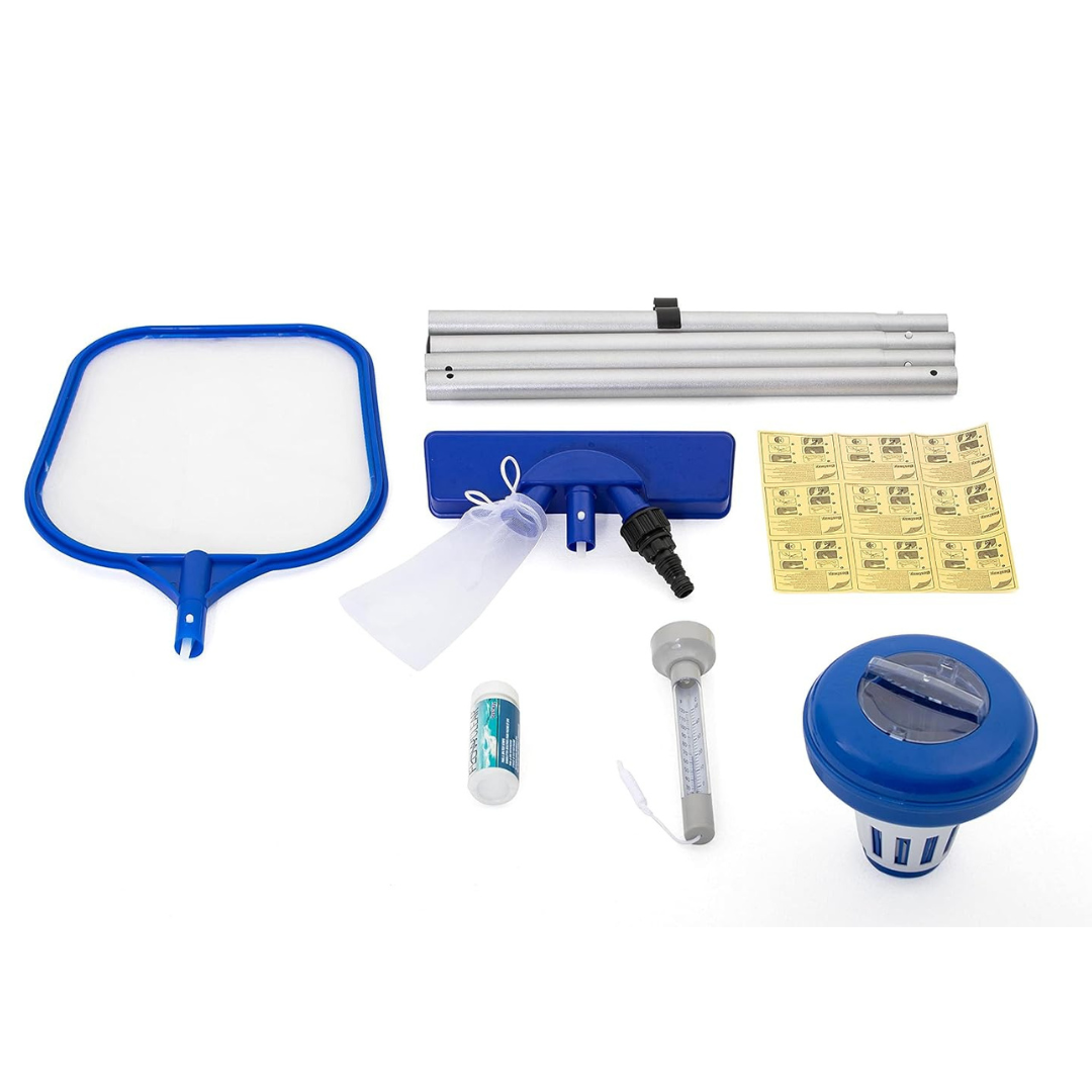 Kit Intretinere Piscina Bestway, Plasa, Dozator Clor Tablete, Tija 161cm, Petice Reparare
