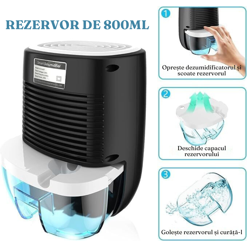 Dezumidificator Electric, Anti-Mucegai, Consum Redus de Energie, 330ml/24h, Silentios, Rezervor 0.8L, 22W