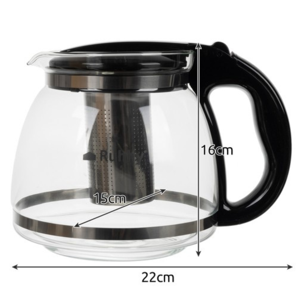 Kettle with Infuser, 2L, Heat-Resistant Glass, Grip Handle, Transparent