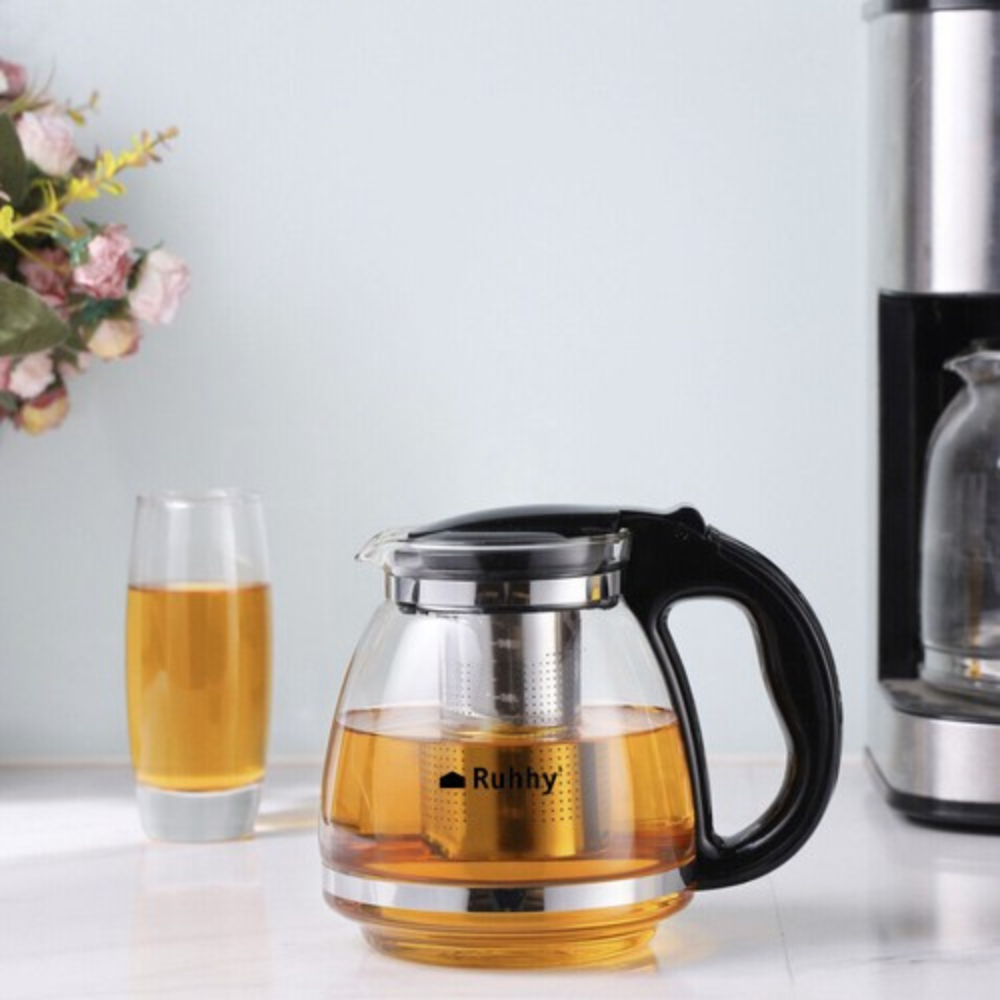 Kettle with Infuser, 2L, Heat-Resistant Glass, Grip Handle, Transparent