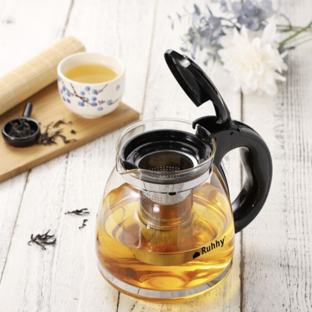 Kettle with Infuser, 2L, Heat-Resistant Glass, Grip Handle, Transparent