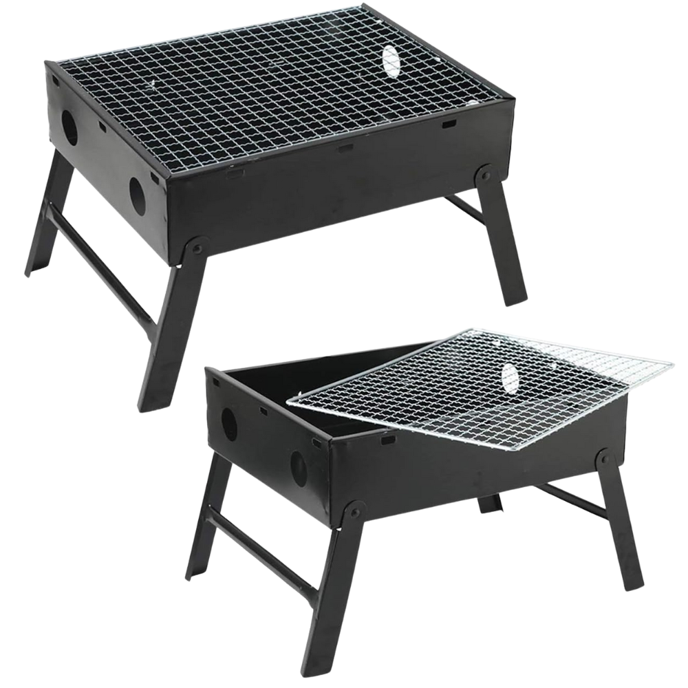 Gratar Portabil Carbuni, Tava Cromata, Model Pliabil, din Metal, Negru