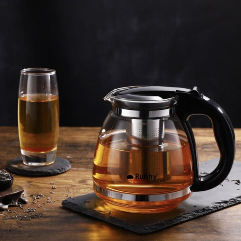Kettle with Infuser, 2L, Heat-Resistant Glass, Grip Handle, Transparent