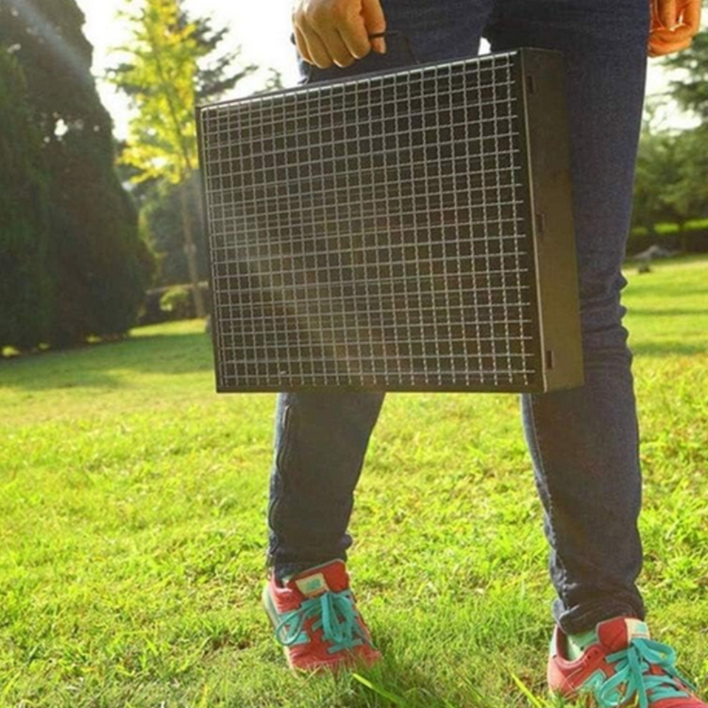 Gratar Portabil Carbuni, Tava Cromata, Model Pliabil, din Metal, Negru