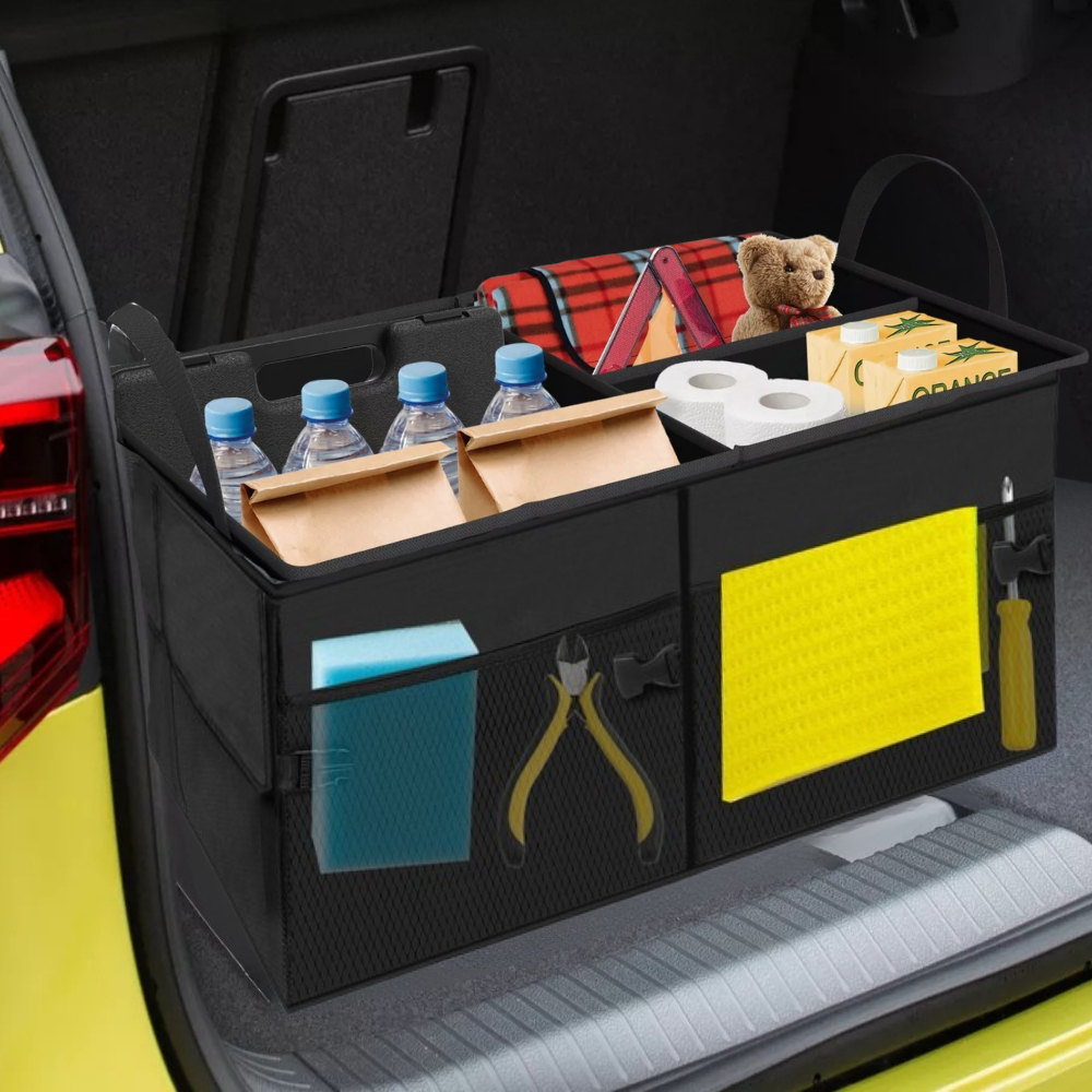 Organizator Auto Portbagaj, 3 Compartimente, Pliabil, 37x52cm, Negru