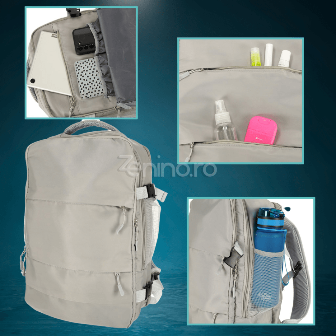 Travel Backpack, 3-4 Compartments, Waterproof Material, Additional Pockets, Expandable to 36 L, Polyester