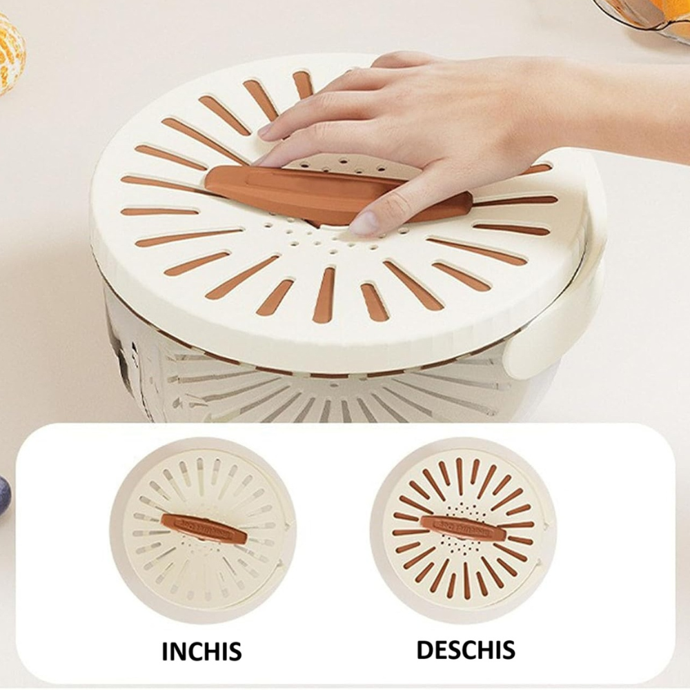 Uscator Legume 2in1, Scurgere Rapida, Cutie Depozitare, cu Maner, Crem
