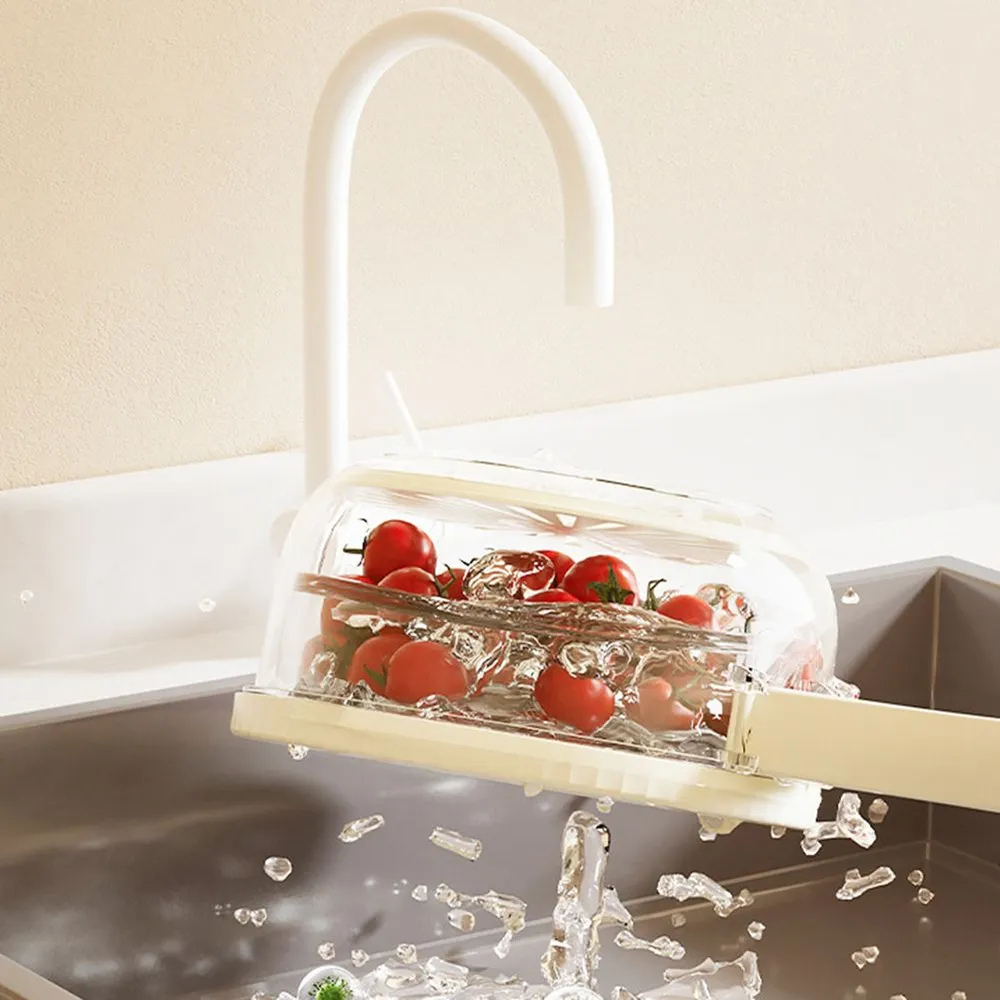 Uscator Legume 2in1, Scurgere Rapida, Cutie Depozitare, cu Maner, Crem
