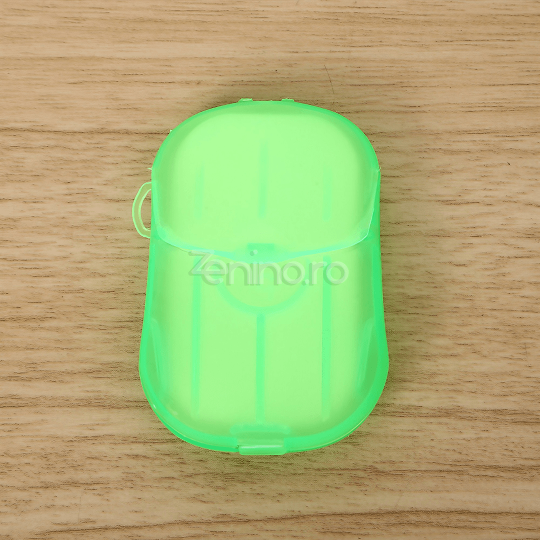 Set of 20 Soap Sheets, Mini Box Included, Single Use, Perfect for Travel, Biodegradable, Compact Size, 7x4.6cm