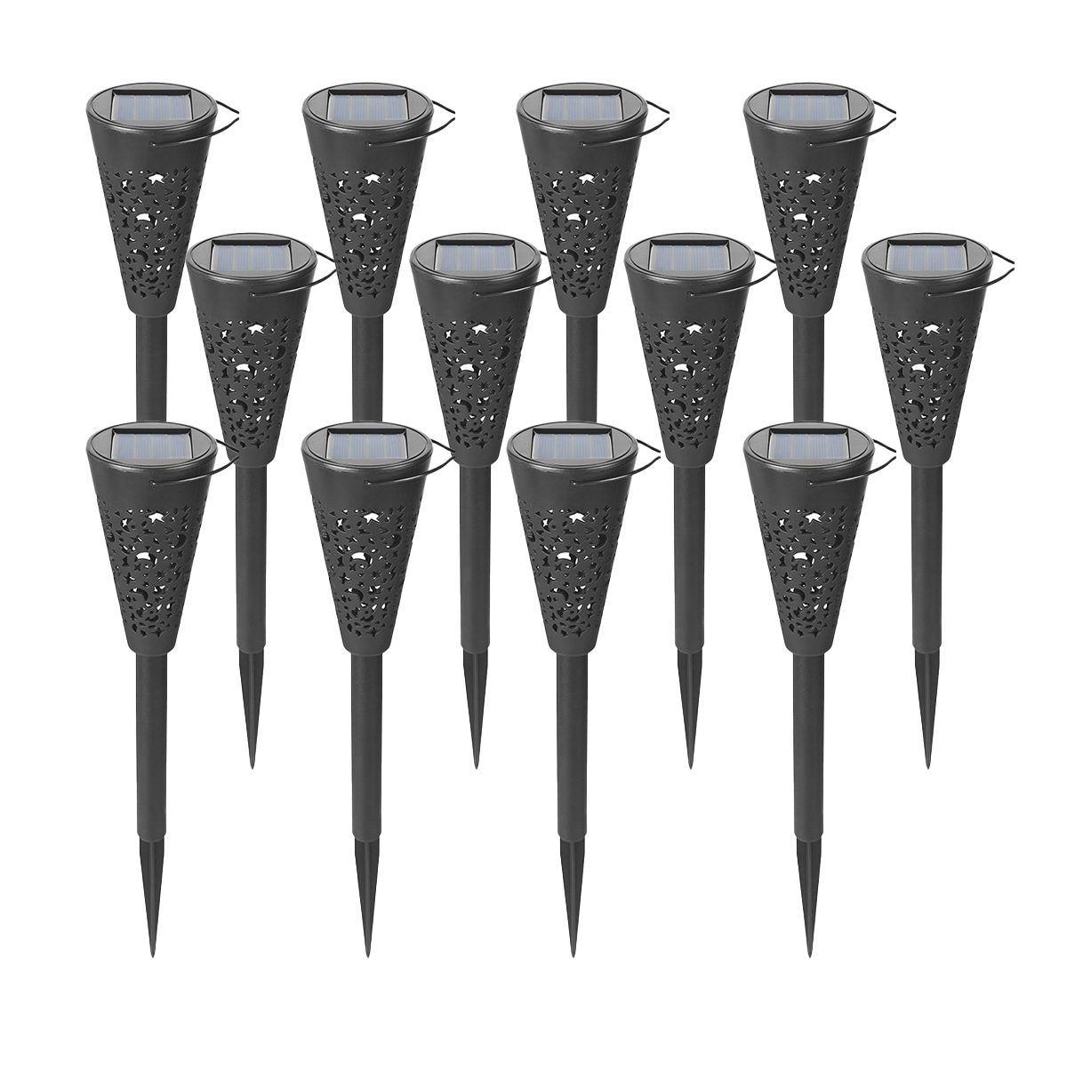 Solar Torch Lamp Set, 8-hour runtime, Ground Mount, Suspension, 2V, 30mAh, Black