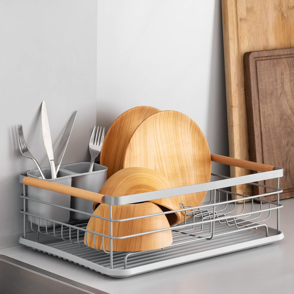 Stainless Steel Dish Dryer, Cutlery Holder, Draining Tray, 43x30.5x14cm