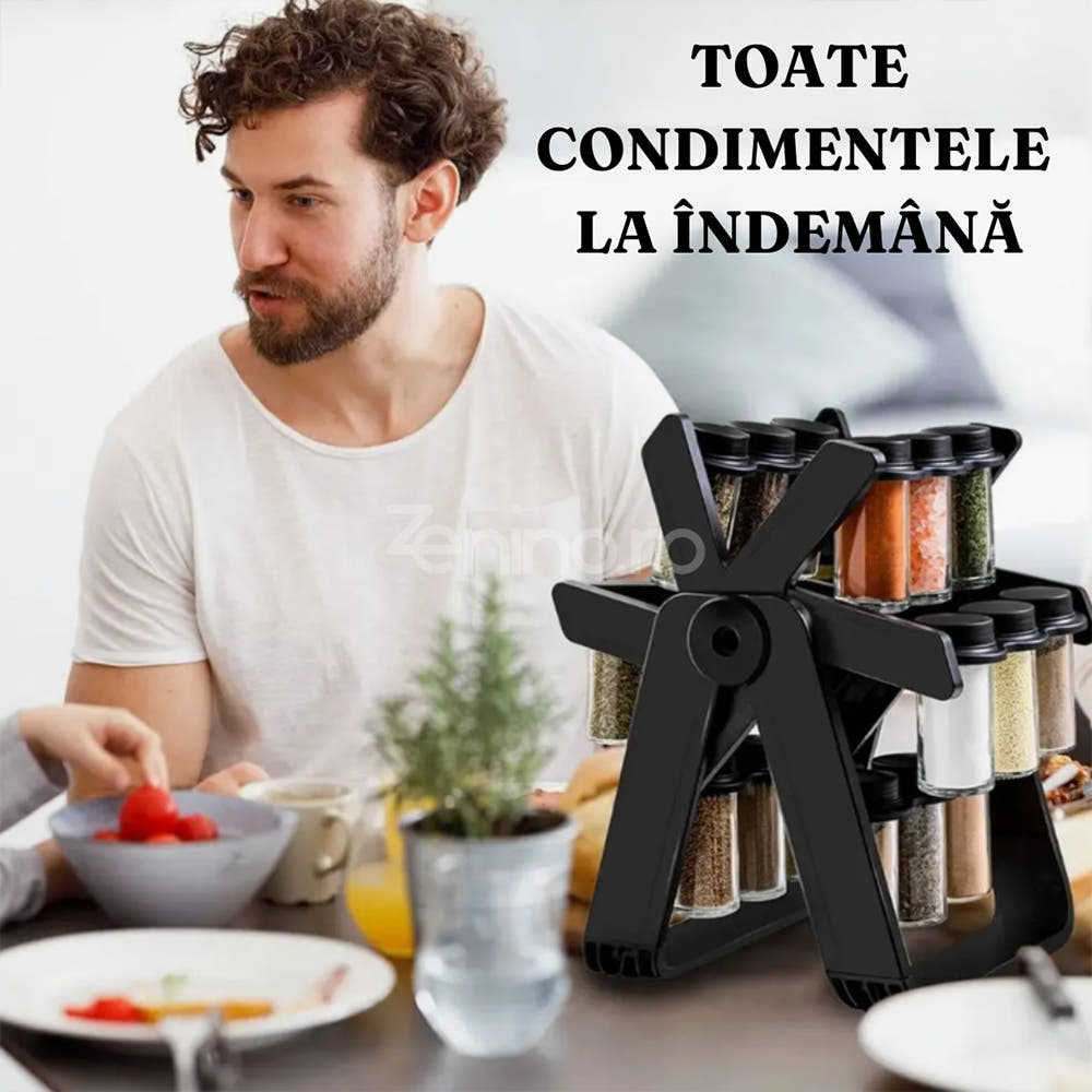 Rotating Spice Rack, 18 100ml Bottles, Easy to Assemble, Black