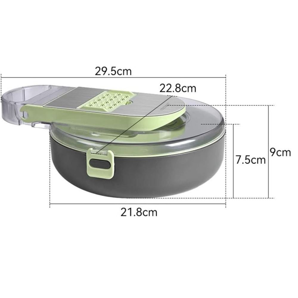 Многофункционална резачка, 12 части, за плодове, зеленчуци, контейнер за съхранение, сива/зелена