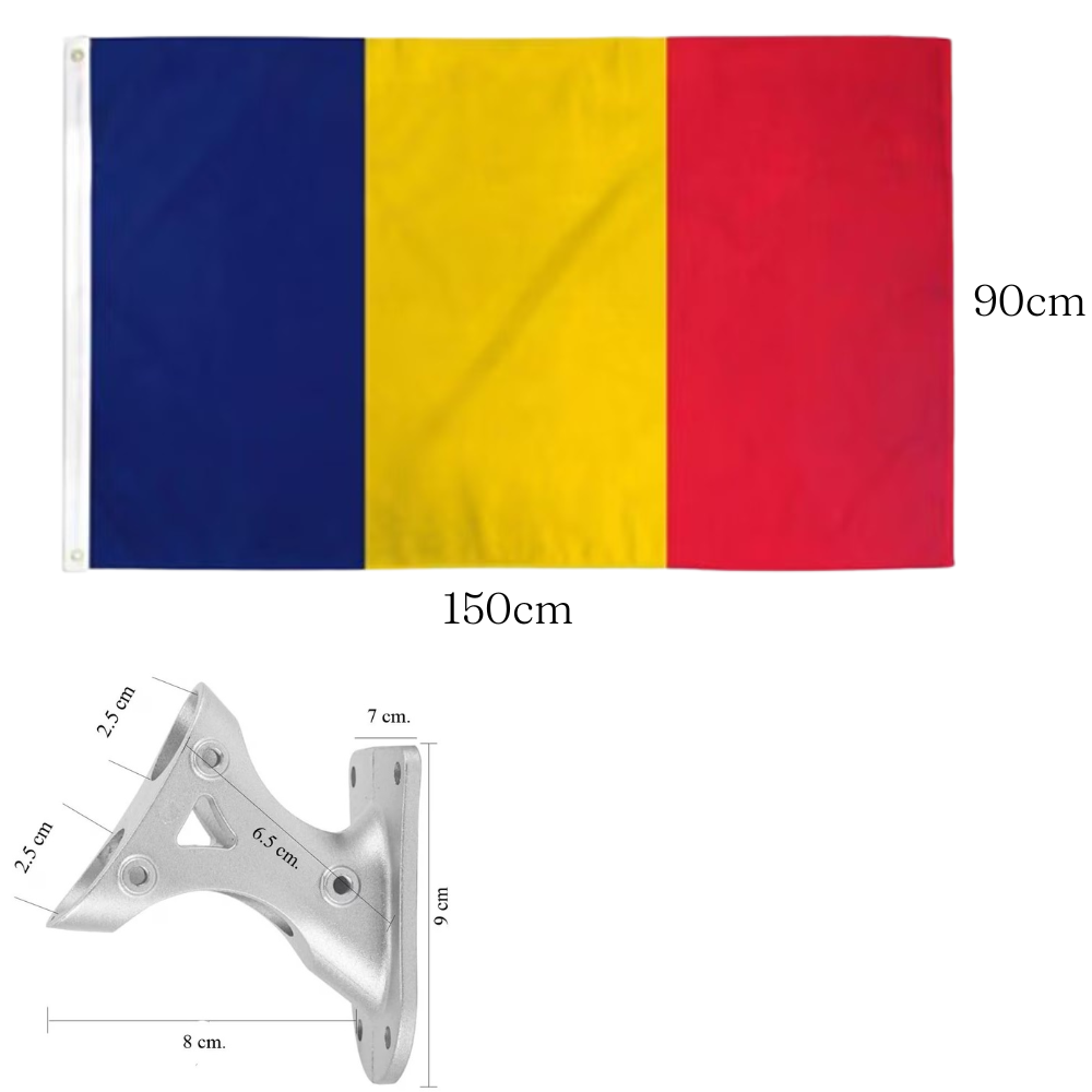 Steag Tricolor, 150x90cm, Tija Metalica, Accesorii Prindere, din Material Textil