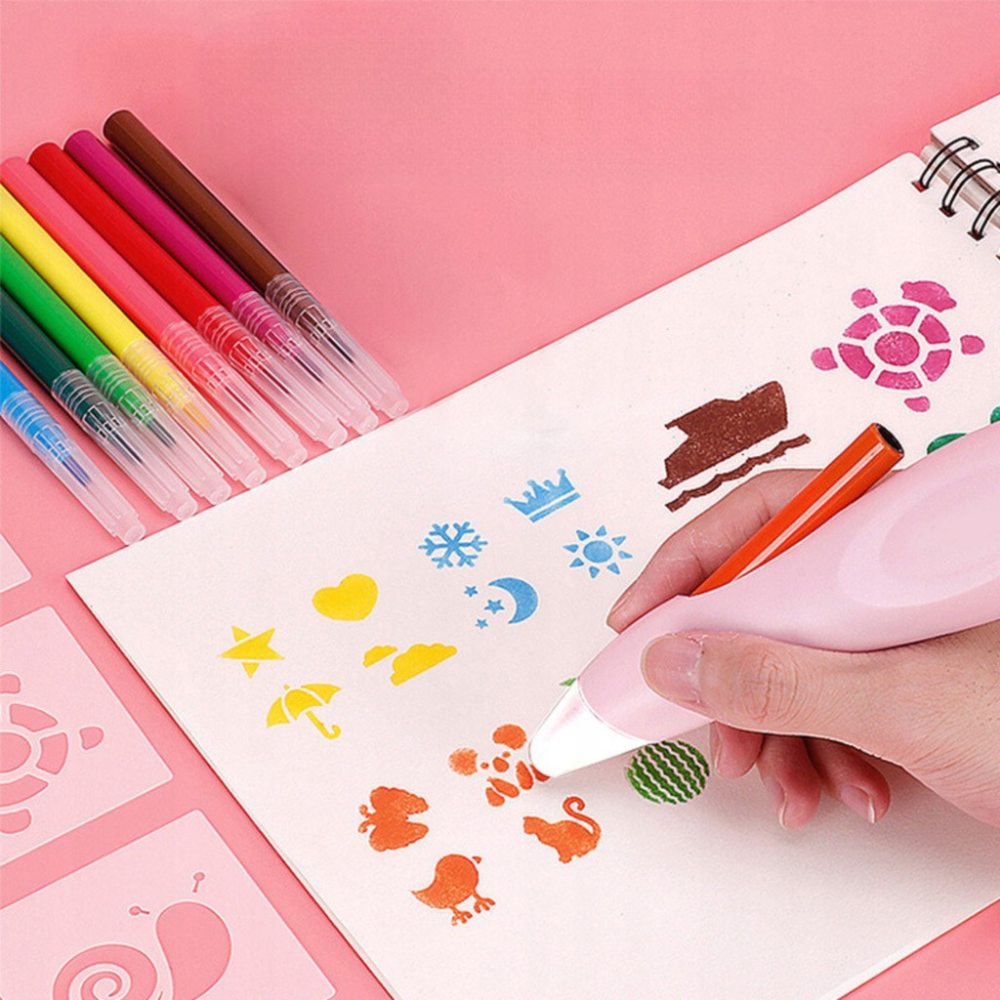 Smart Airbrush Pen, 8 Colors, Stencils Included, USB Charging