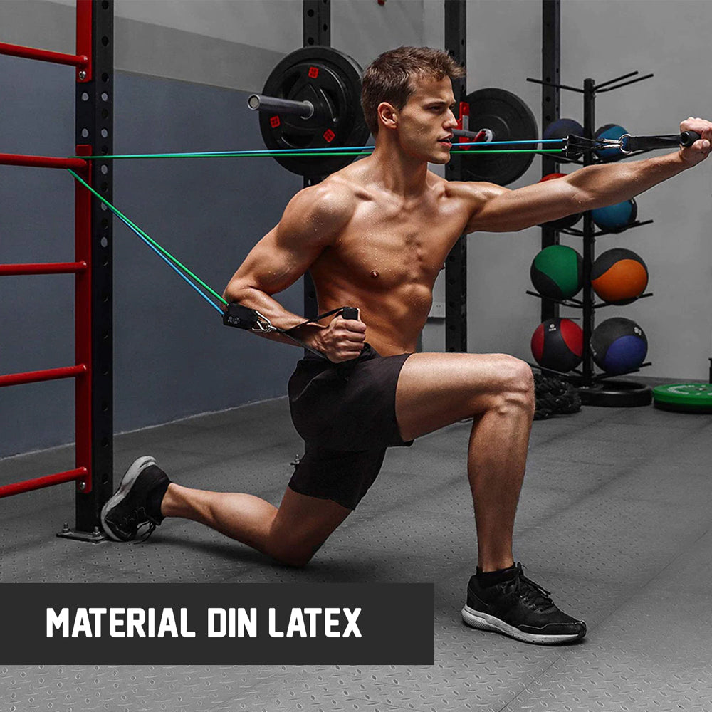 Training Set, Expander with 11 Accessories, 5 Elastic Bands, 2 Handles, 2 Leg Straps, Door Anchor, Bag, Fitness, Black