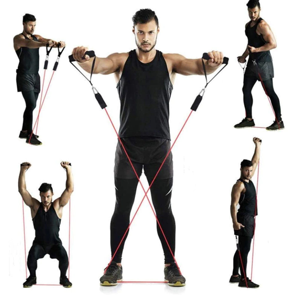 Training Set, Expander with 11 Accessories, 5 Elastic Bands, 2 Handles, 2 Leg Straps, Door Anchor, Bag, Fitness, Black