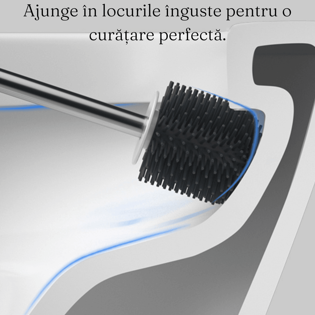 Perie WC Hygiene, Peri moi din Silicon, Design compact, Igienic, Fixare pe Perete, 43 cm, Alb/Gri