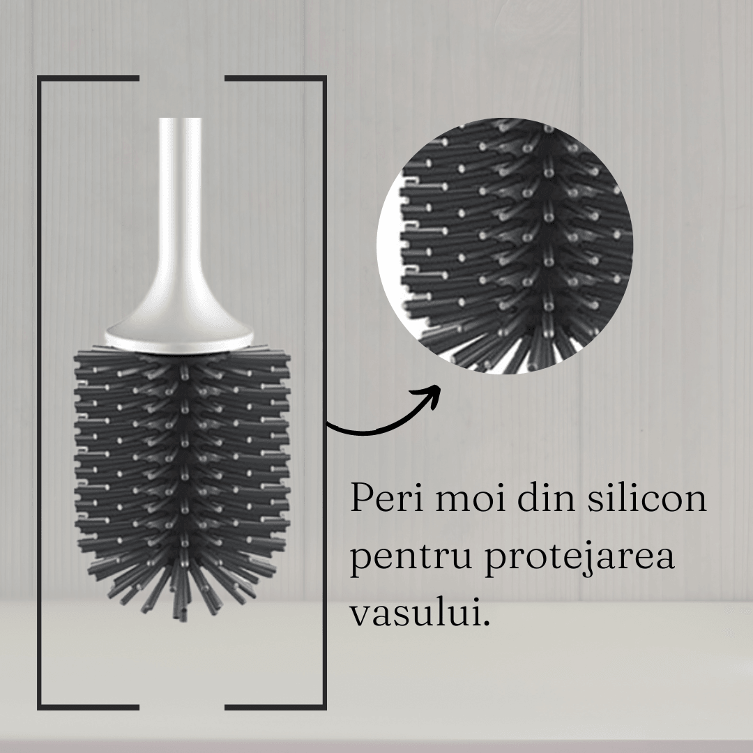 Perie WC Hygiene, Peri moi din Silicon, Design compact, Igienic, Fixare pe Perete, 43 cm, Alb/Gri