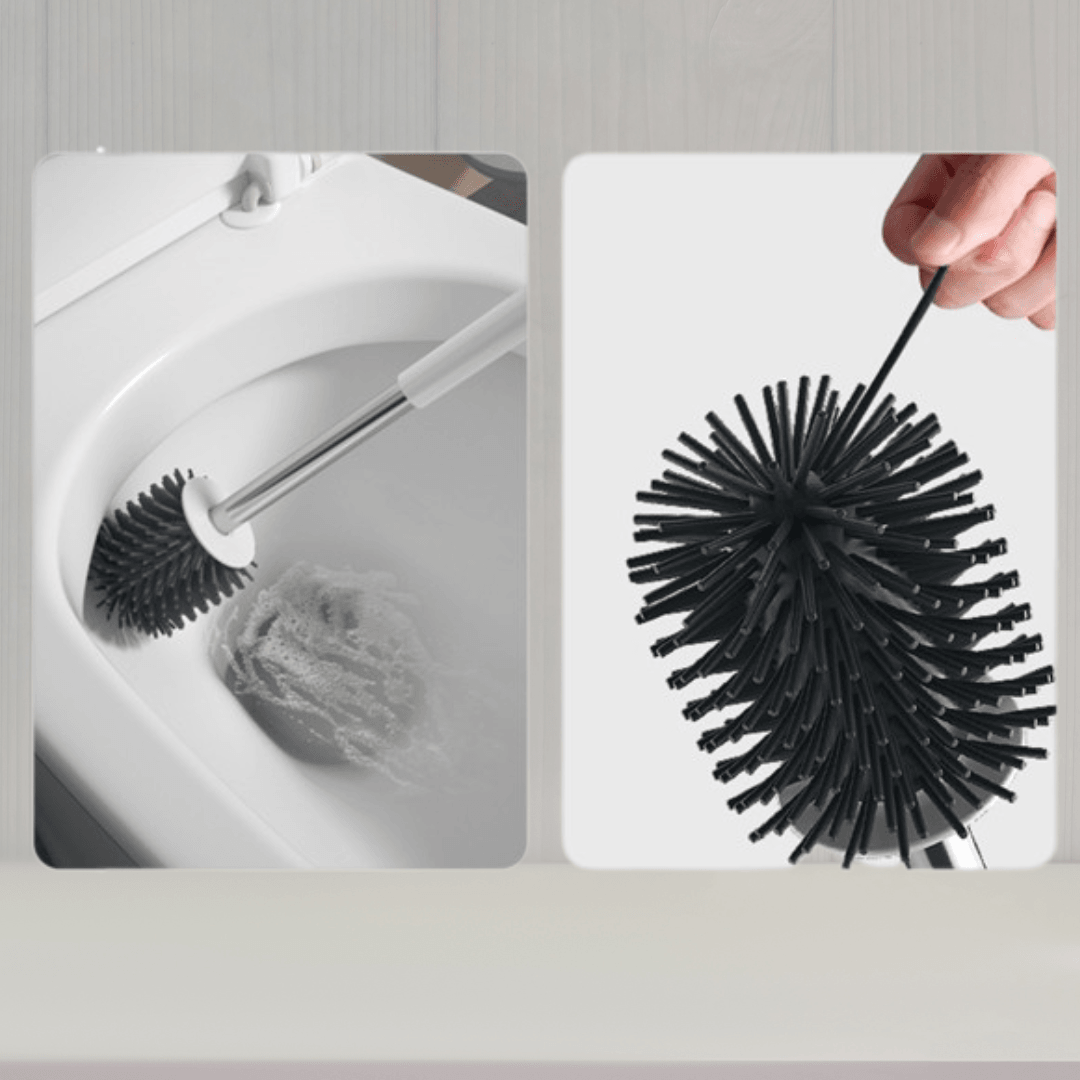Perie WC Hygiene, Peri moi din Silicon, Design compact, Igienic, Fixare pe Perete, 43 cm, Alb/Gri